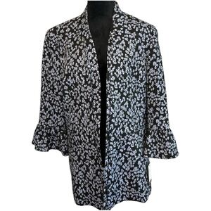 NWT Nine West Black & Ice Violet Flowery Meadow Blazer w/ Bell Sleeve in Size 12